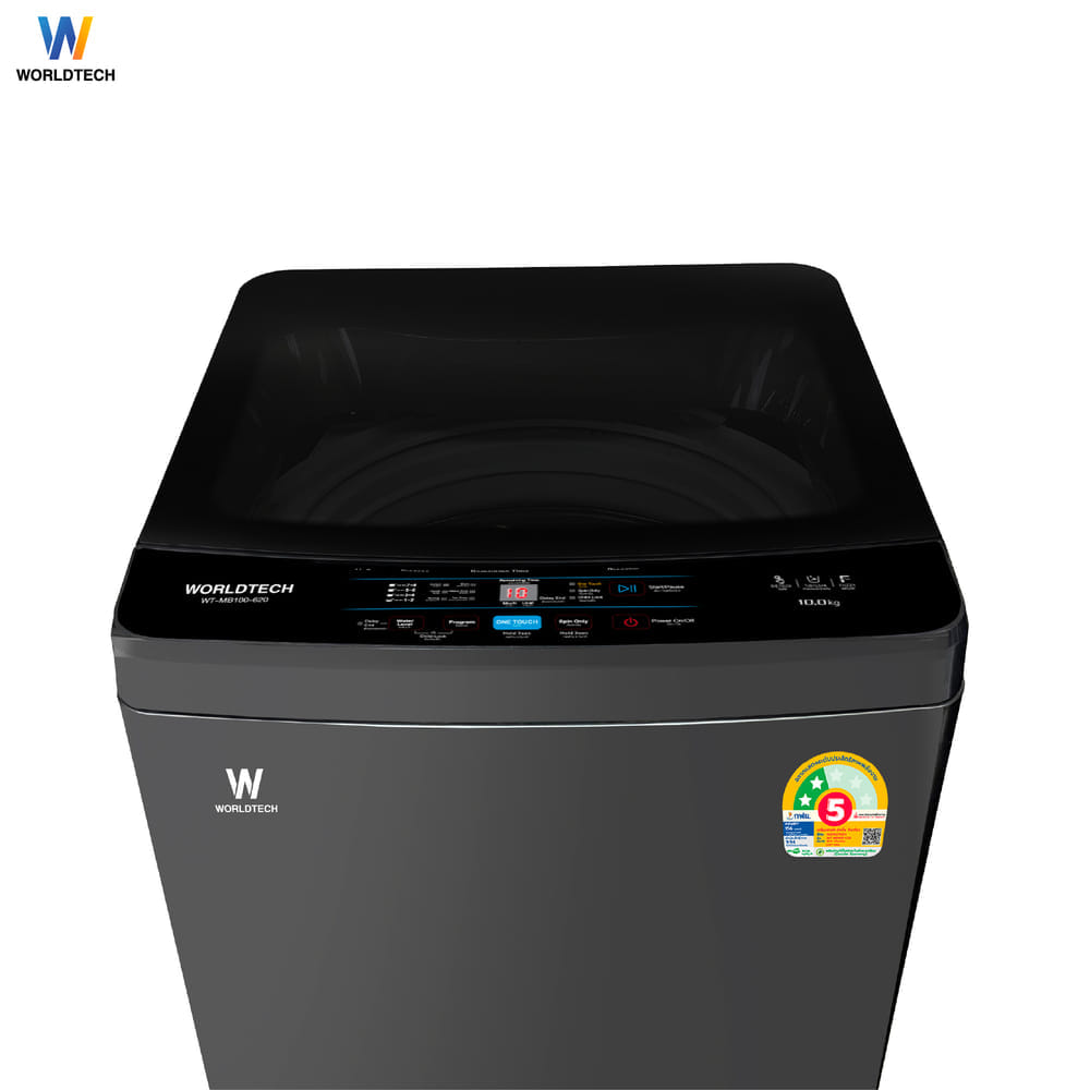 เครื่องซักผ้าฝาบน WORLDTECH รุ่น WT-MB100-620 ขนาด 10KG. สีเทา-ดำ